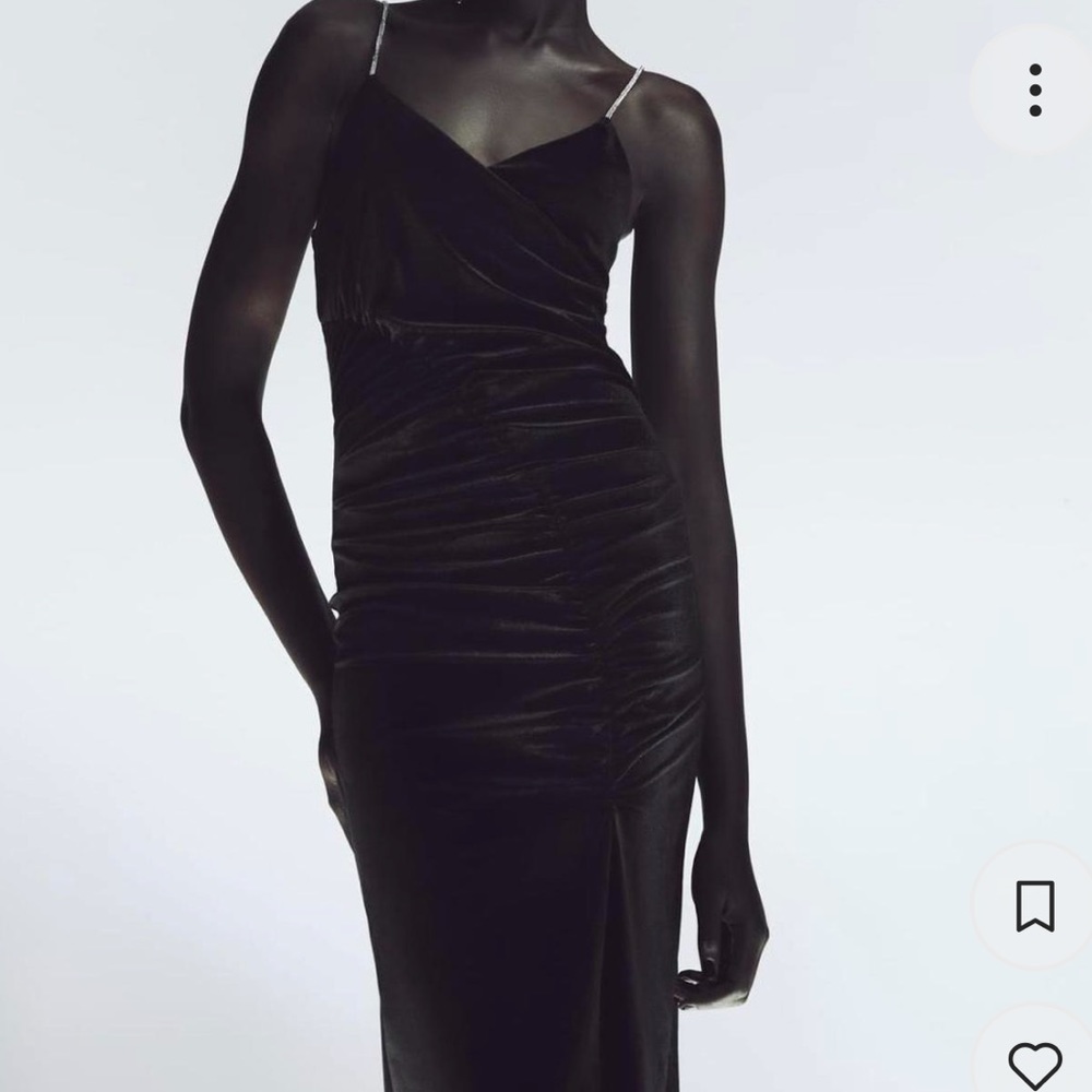 Zara velvet black dress with rhinestone straps